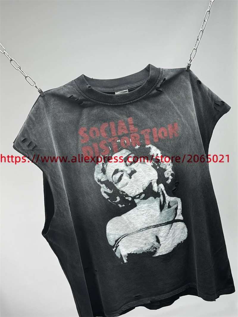 Vintage Washed SAINT T-Shirts Men Women Best Quality SOCIAL DISTORTION T Shirt Tee