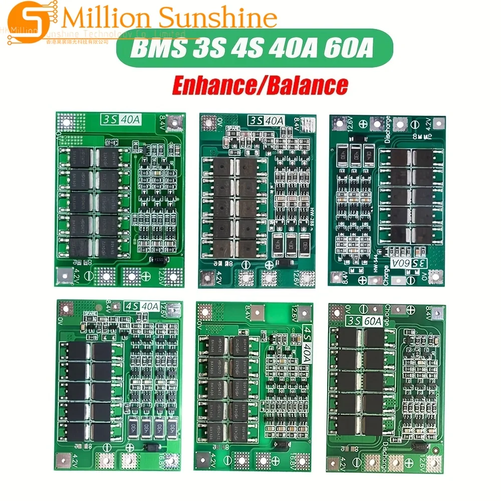 3S 4S 25A 40A 60A BMS Li-ion Battery Protection Board - 11.1V 12.6V/14.8V 16.8V for 18650, Drill Motor, Power Tools, Enhance