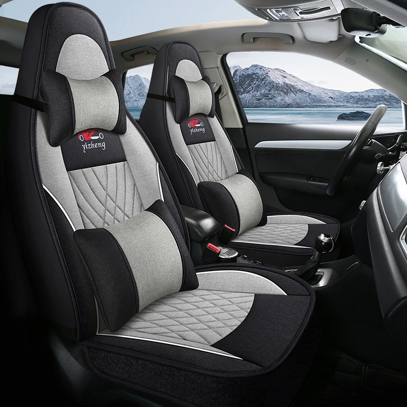 

Front Single Seat, Luxurious Linen Full-Cover Integrated Car Seat Cover, Universal, Comfortable, Breathable, Wear-Resistant, Suitable for All Seasons, Fits the Seat Well, with Three-Dimensional Wing Support, Paired with Luxurious and Comfortable Headrest 