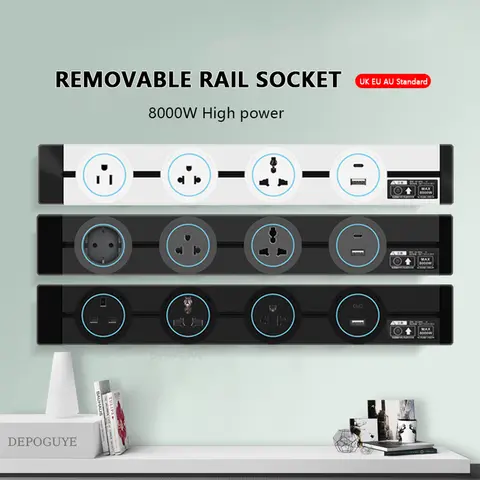 Wall Power Track Socket EU UK FR Korea Standard Home Kitchen Bathroom Office Wall Electric Sockets Plugs Adapters White Black