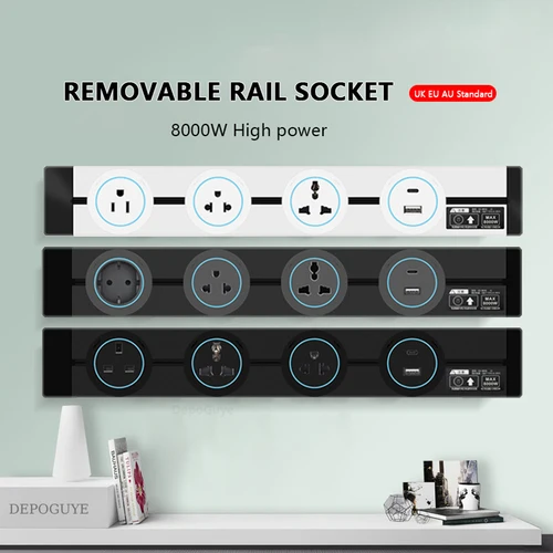 Toma de corriente de pared UE, Reino Unido, FR, estándar coreano, hogar, cocina, baño, oficina, enchufes eléctricos de pared, adaptadores, blanco y negro