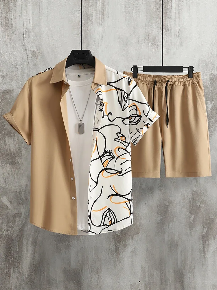 Summer Men's Short Sleeve Shirt And Beach Shorts Set Outdoor Street Men's Fashion Clothing Men's Hawaii Short Sleeve Shirt