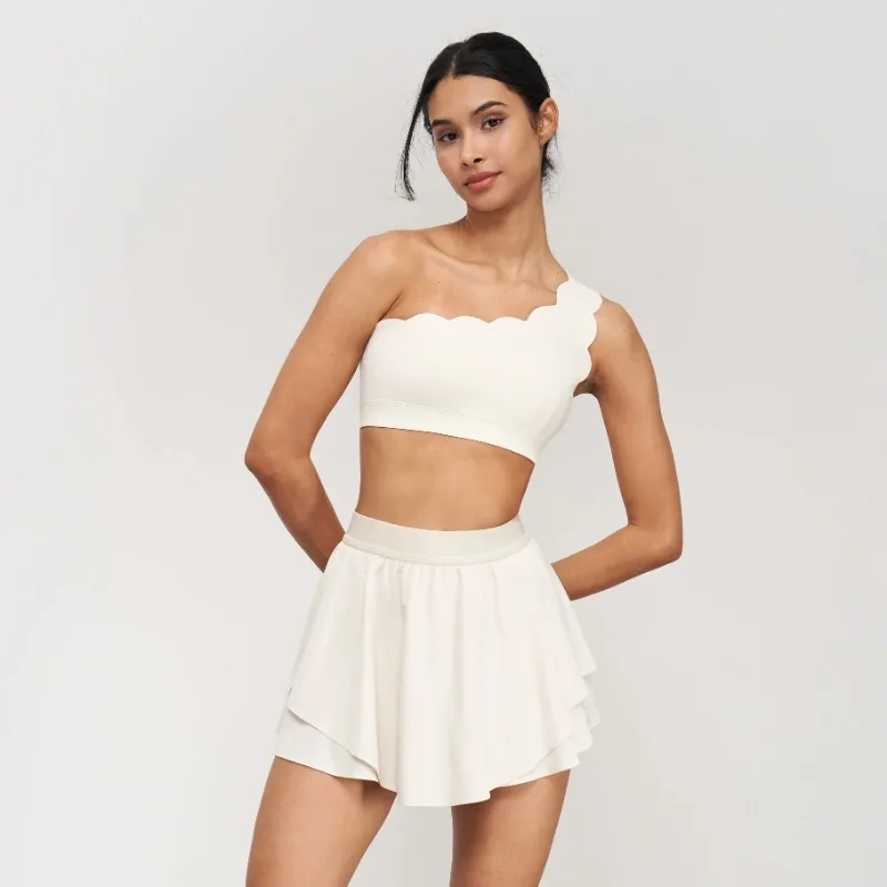 حمالة صدر رياضية من الليكرا للنساء، كوب ثابت مقاوم للصدمات، ملابس علوية للتمرين في صالة الألعاب الرياضية، قوس اللوتس، كتف واحد، ملابس اليوغا، صدرية حمالات الصدر #3