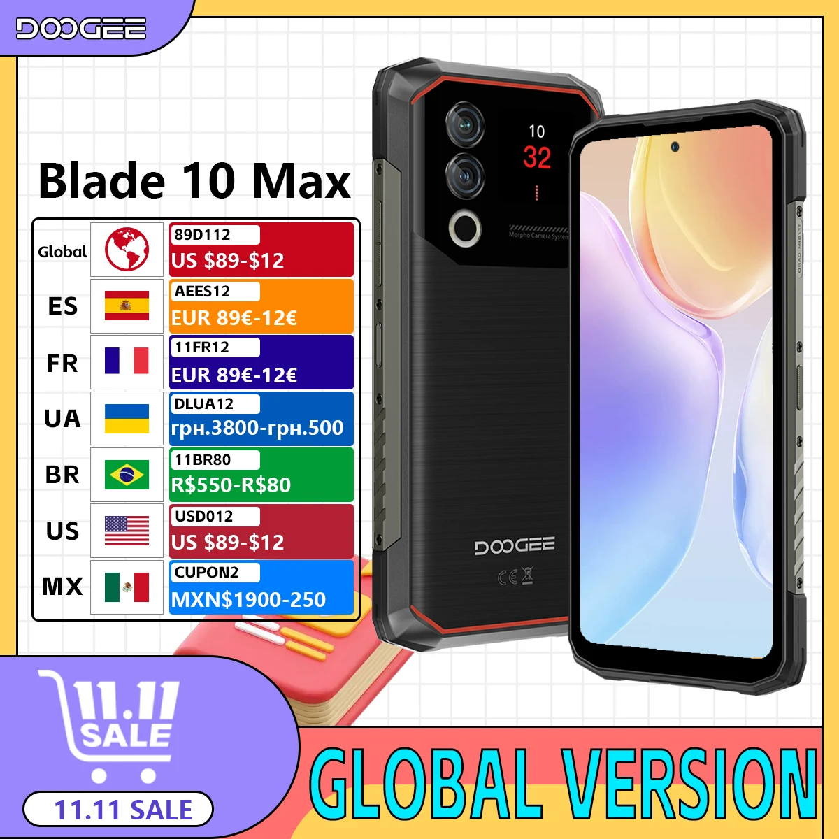 

DOOGEE Blade 10 Max Rugged Phone 6.56'' 90Hz Display 50MP Camera 10800mAh Battery 8GB+256GB NFC Face Unlock Android Smartphone