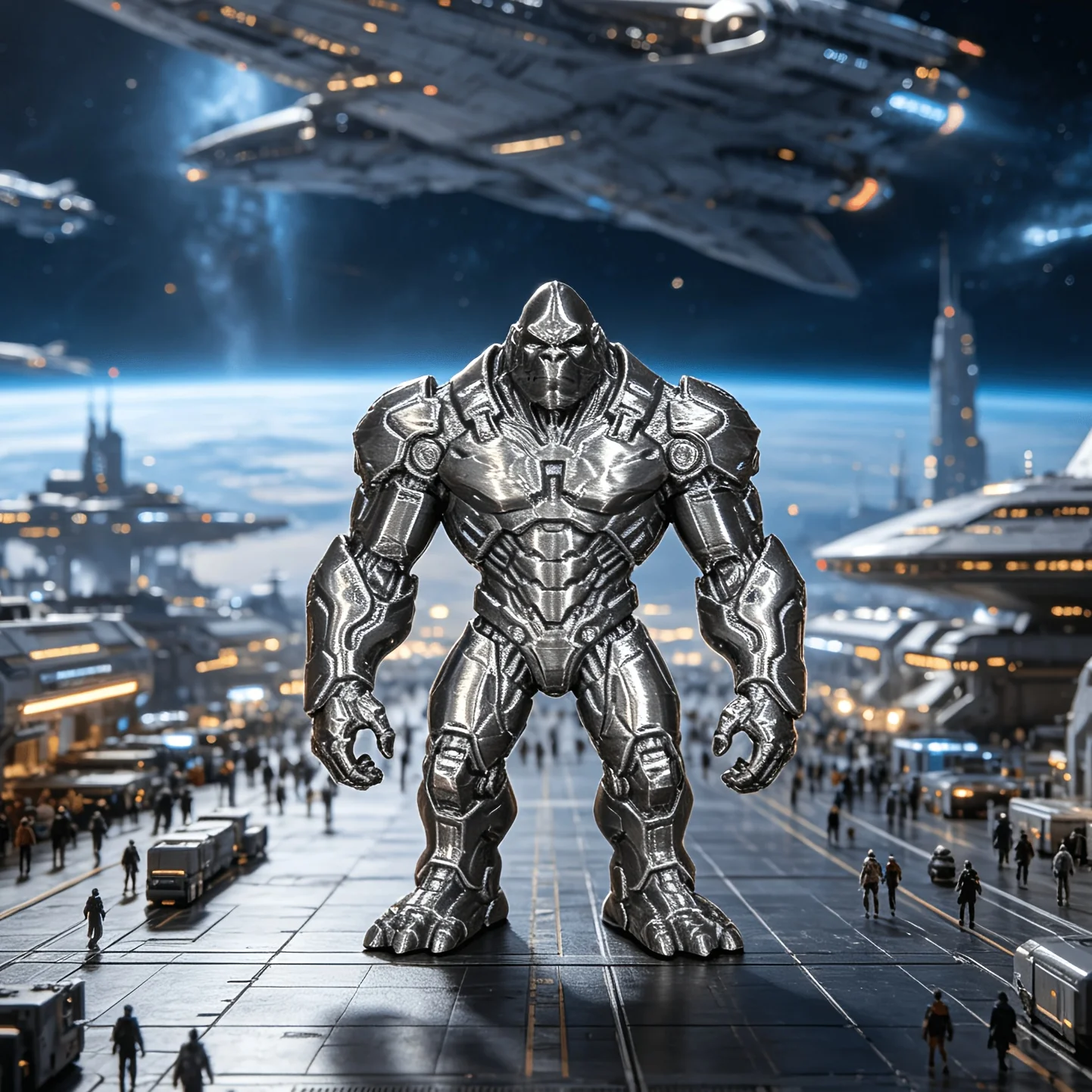 Armored Mecha Gorilla Figurine 3D Printed Sci-Fi Miniature Gorilla Statue Armored Ape Ornament for Desktop Display Cabinet Decor