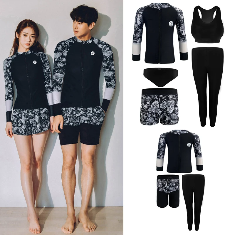 

wisuwore Korean 2023 Rash Guards Men Women Couple Long Sleeve Shirt Shorts Pants Swimwear Surfing Bathing Suits Wetsuits