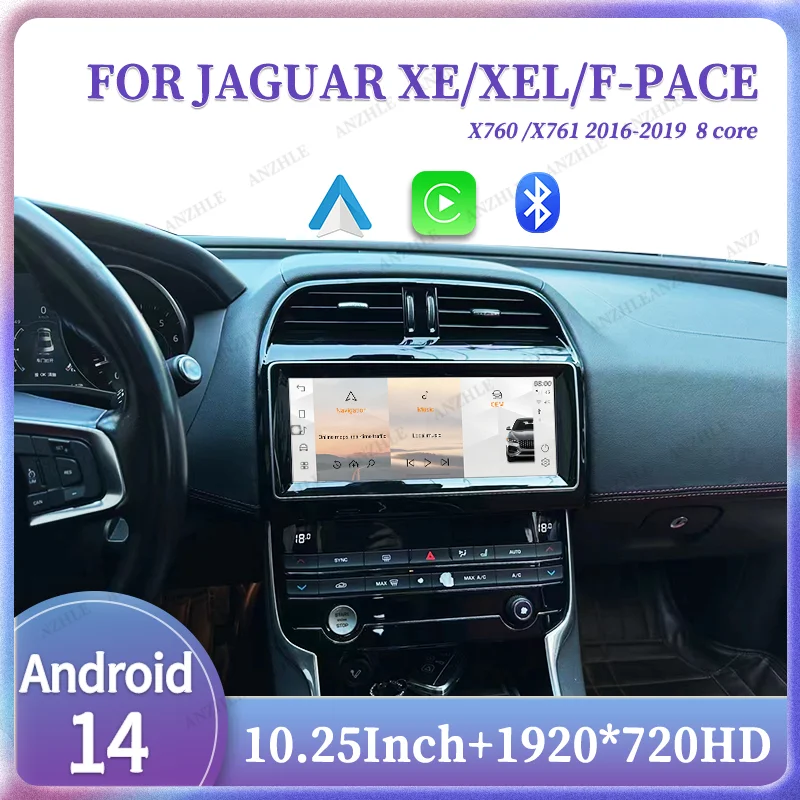 Radio GPS Android 14 de 10.25 Pulgadas para Jaguar XE/F-PACE X760 X761, Reproductor Multimedia, Carplay Inalámbrico y Menú OEM Original del Auto
