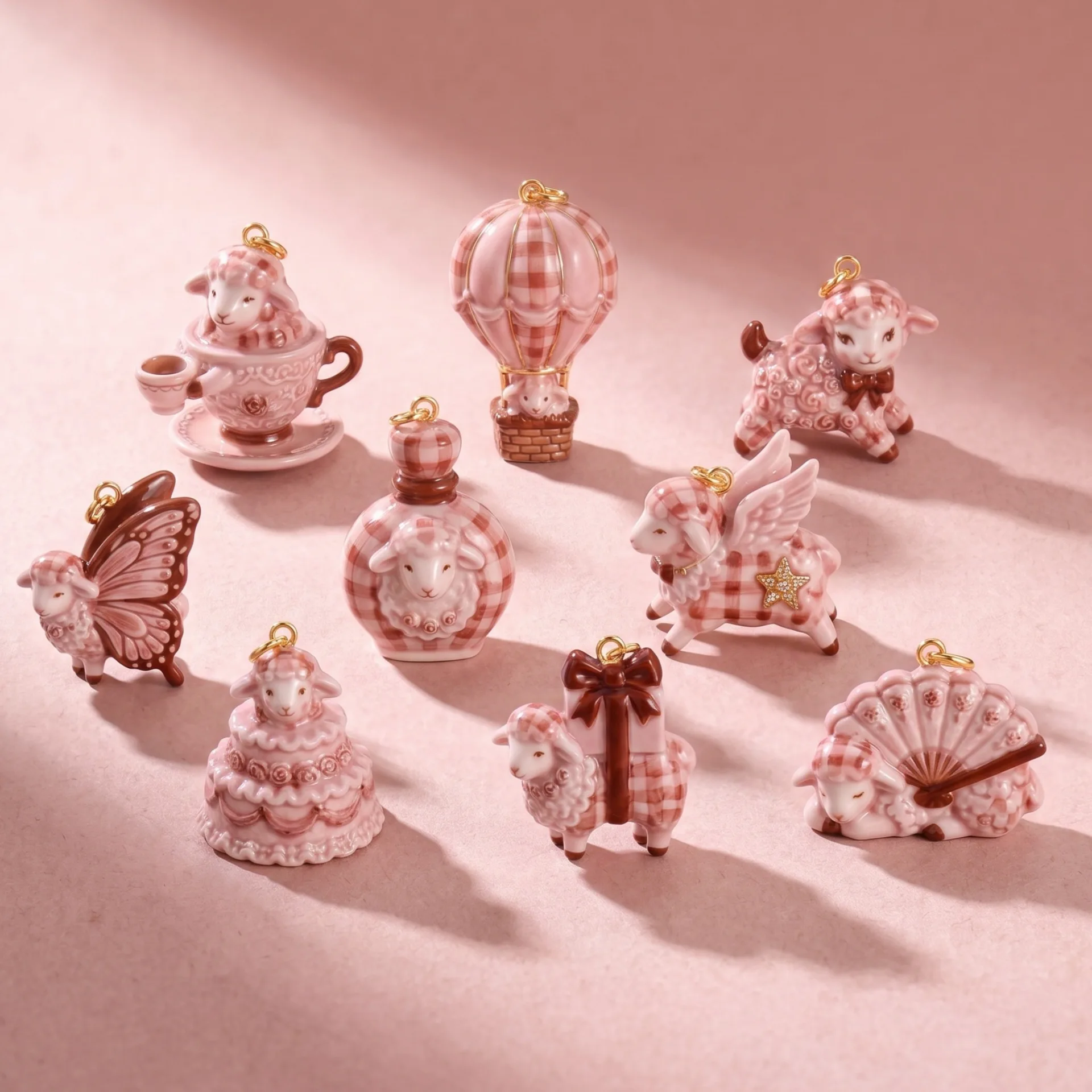 New Lolita Pink Lamb Series Pendant Copper Plate Gold Charms Antique Jewelry Making DIY Handmade Craft Wholesale