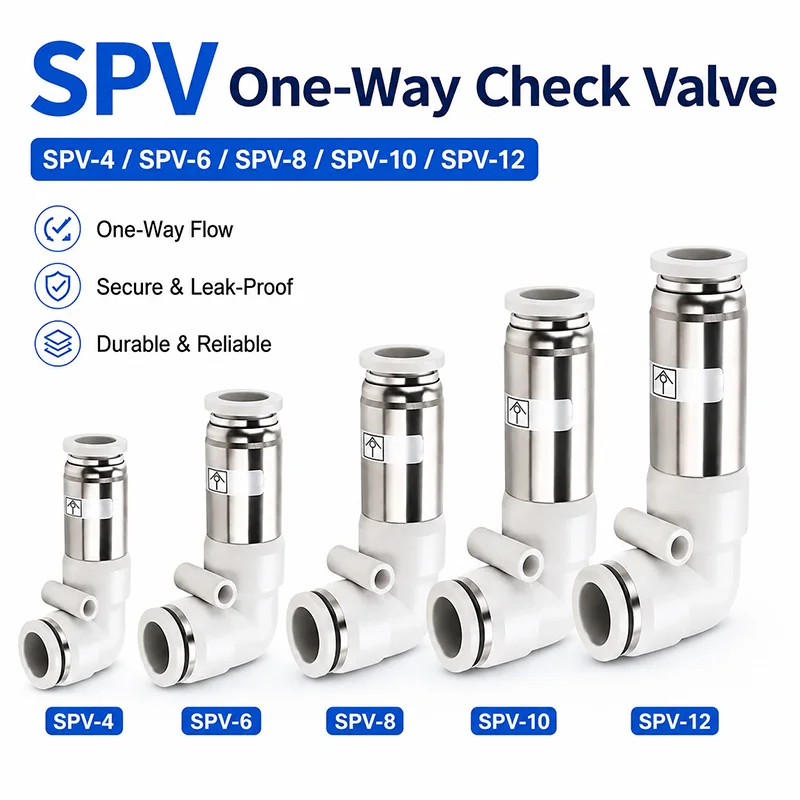 SPV Right Angle Air Hose Check Valve 4mm 6mm 8mm 10mm 12mm Push In One Way Non Return Pneumatic Tube Quick Connector Fitting