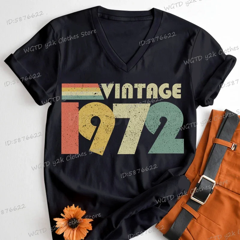 المرأة عيد ميلاد الذكرى تي شيرت خمر 1975 50 عاما من كونها رهيبة تي شيرت هدية قصيرة الأكمام 1970 إلى 1979 الخامس الرقبة التي شيرت