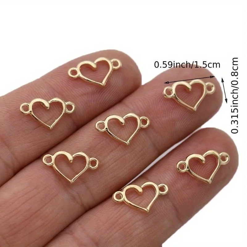50pcs/package Silver Plated Heart Charm Links Pendant Connectors for Jewelry Making Bracelet DIY Craft Accessories