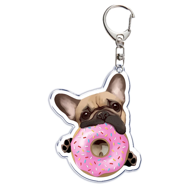 Cute Frenchies Dog Acrylic Keychain for Women Man Accessories Bag Pendant Pug Dog Bulldog Key Chain Ring Keychains Jewelry