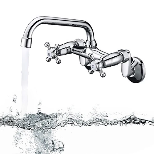 BANGPU 상업용 주방 수도꼭지 유틸리티 벽 마운트 두 핸들 세탁 수도꼭지 360 ° 회전 오르네 황동 크롬 스테인레스 믹서 탭 