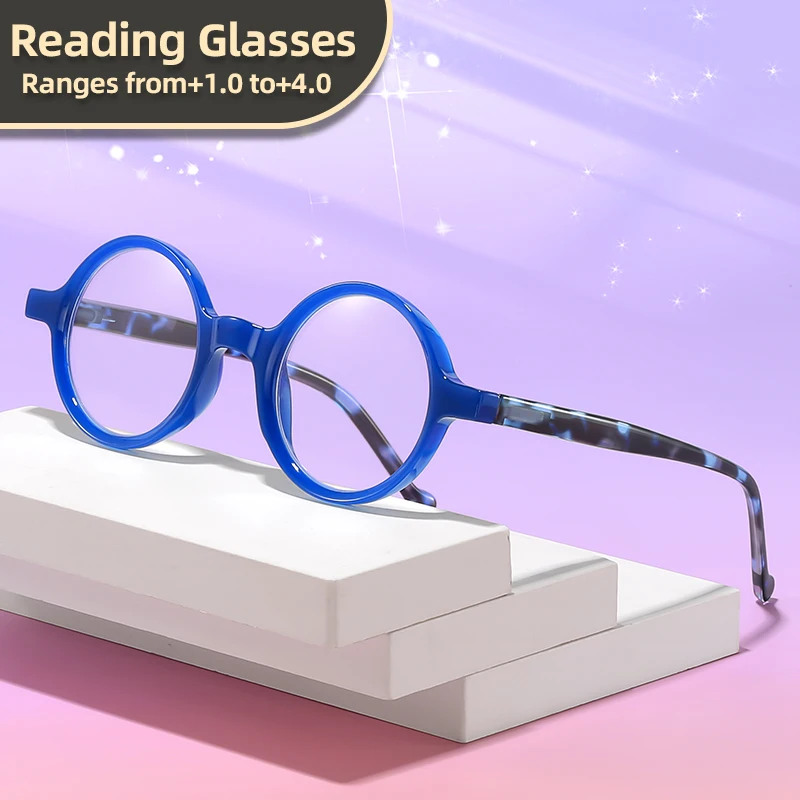 Oyalie Kontrastfarbene Lesebrille mit kleinem runden Rahmen, Retro-Rundrahmen mit gemusterten Bügeln, Alltagskleidung, verwandelt sofort in einen raffinierten Look, klare Sicht, praktische Lesebrille