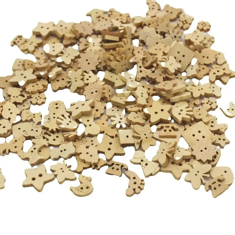 50pcs Mixed Natural Woode Button Sewing Bulk Cartoon Fasteners Children for Decoration or Craft Accessorie Buttons Clothing Set