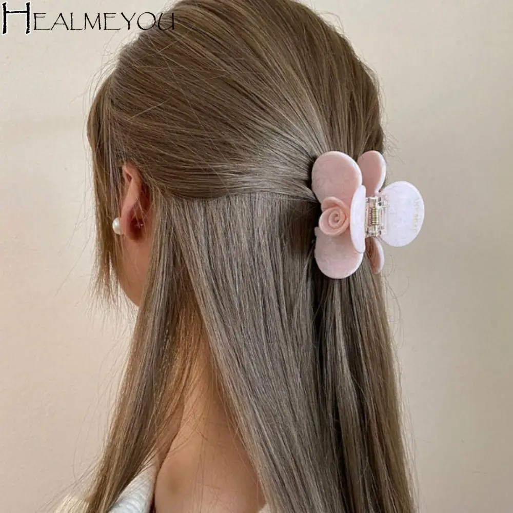 

Personalized French Style Flower Hair Claw Colorful Medium Size Camellia Hairpin Geometry Korean Style Shark Clip Travel