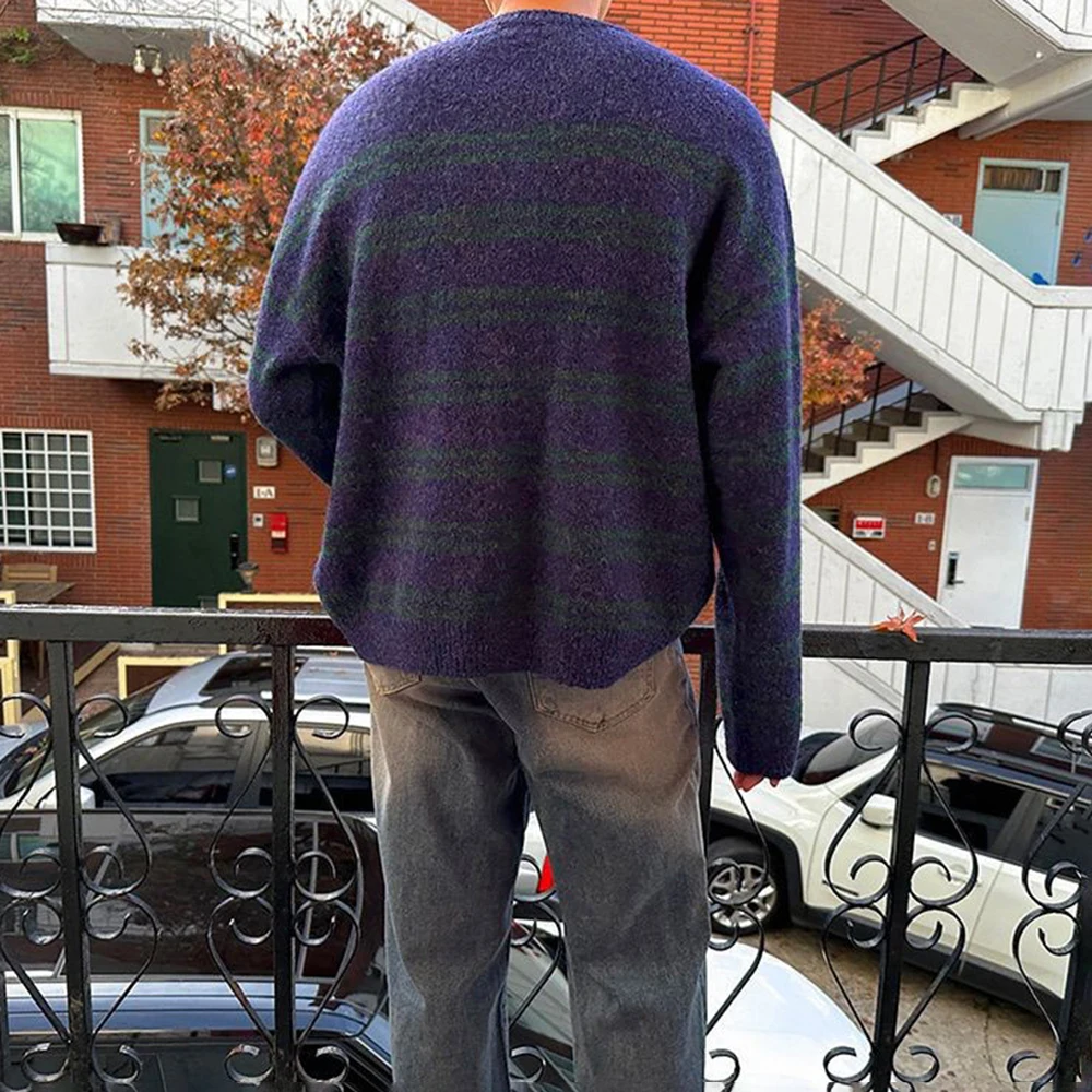 Mens Sweater Gradient Stripe Sweater Streetwear Fashion Trend Youth Campus Comfortable Male Long Sleeve Top Men'S Clothing 2025