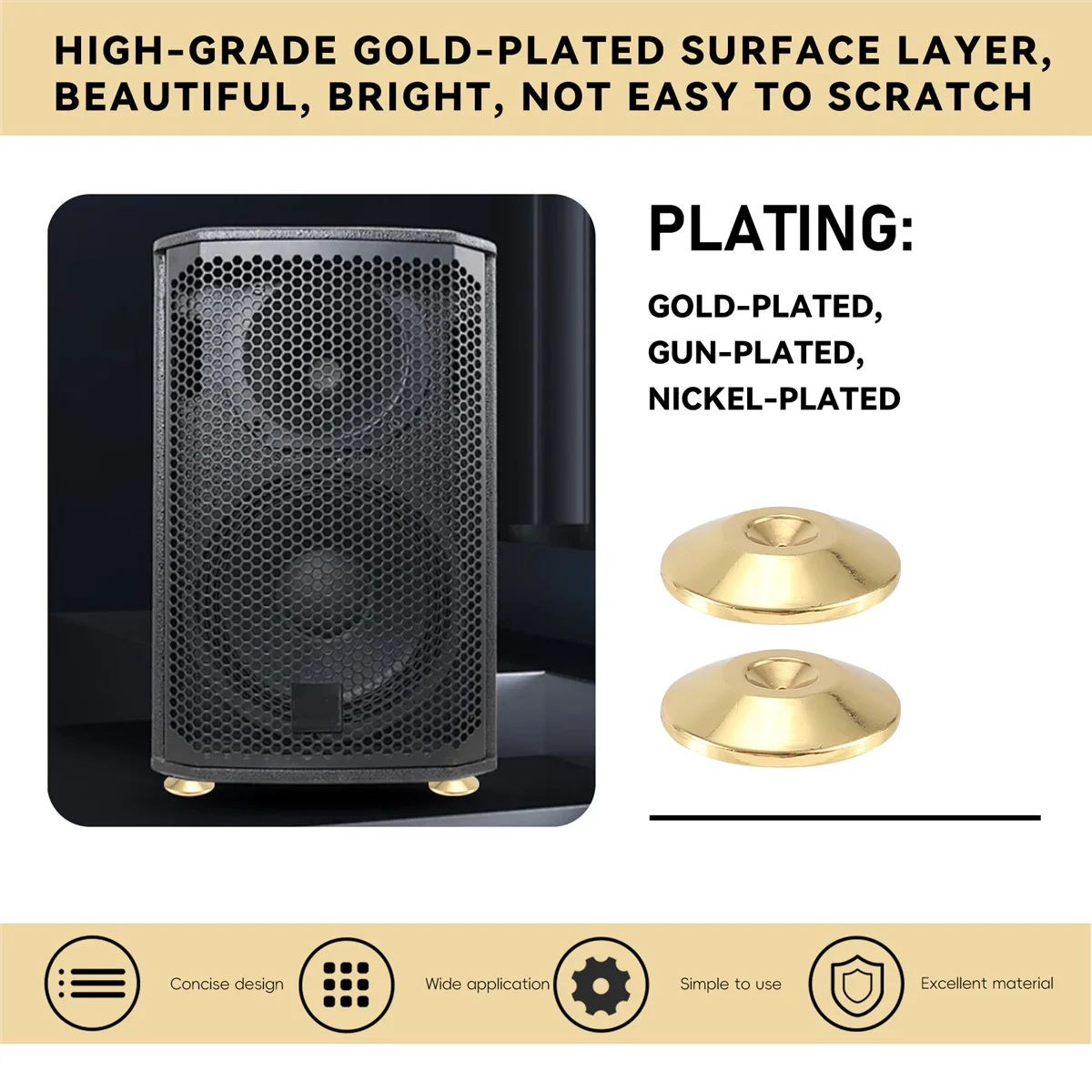 4 Pcs Speaker Pure Copper Spikes Pads HiFi Speaker Box Isolation Floor Stand Feet Cone Base Shoes Pad (Gold)