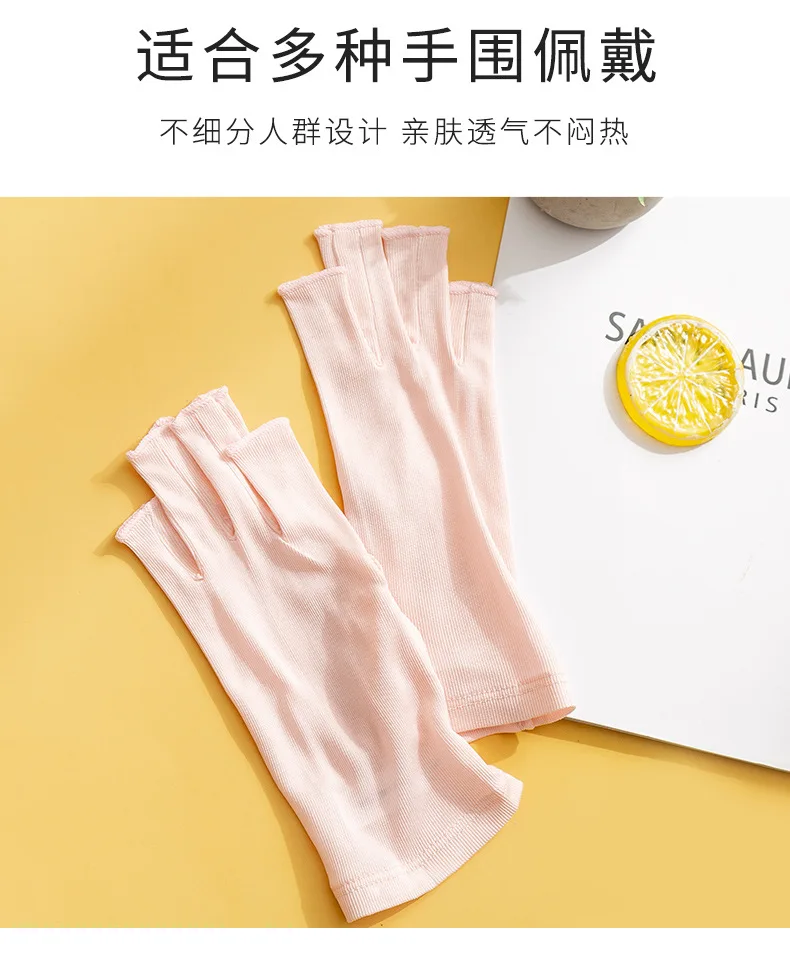 Birdtree, 100%Real Silk Knitted Gloves, Sun Protection Moisturizing, Women Half Finger Gloves, Breathable Skin Friendly A43876QM