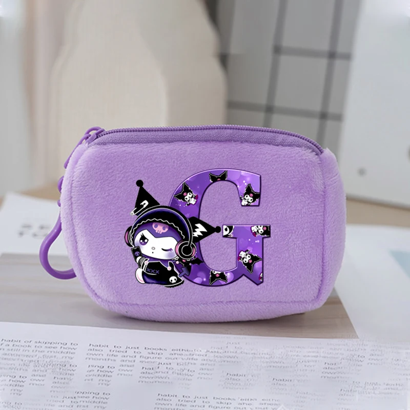 

Мини-кошелек Kuromi Letter A-Z для девочек, кавайный мультяшный мешочек для монет с милым принтом, сумка для хранения наушников, детские карманные сумки для мелочи