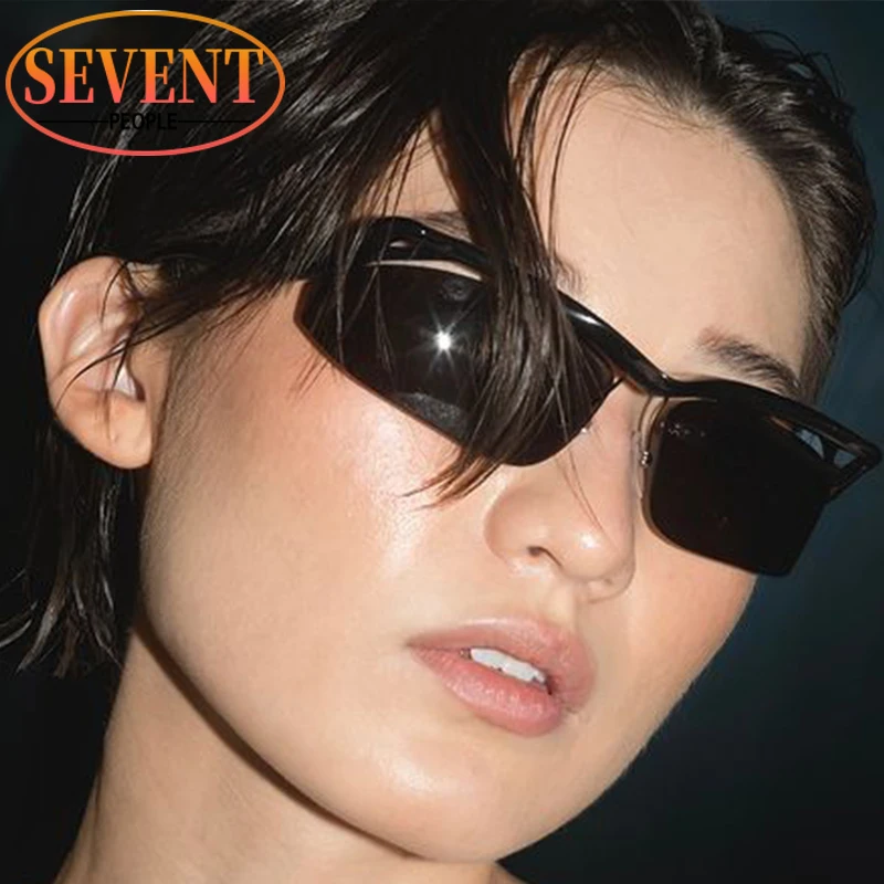 شبه بدون شفة عين القط النظارات الشمسية النساء الرجال 2025 العلامة التجارية الفاخرة خمر Y2K الشرير ظلال نظارات للسيدات العصرية الرياضة مكبرة #4