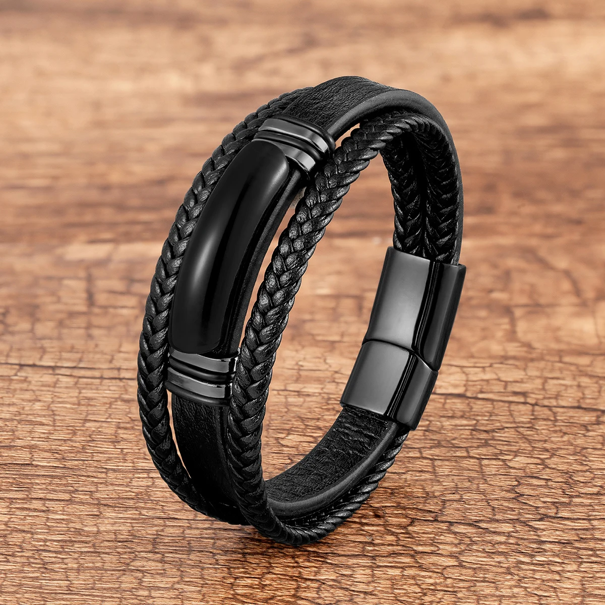 Natürliches Tigerauge Stein Charm Armband Mehrschichtiges geflochtenes Lederseil Herrenarmband Armreifen Edelstahl Schmuckzubehör – Detail 4