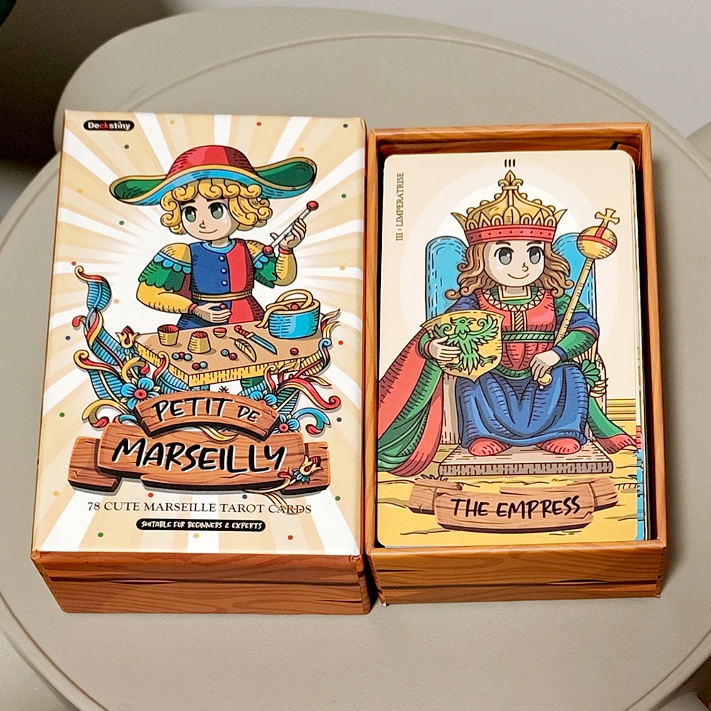 Petit De Marseilly Tarot Deck, 78 Pcs Cute Chibi Marseille Tarot Cards in Rigid Box 12*7cm Double-embossed Cardstock