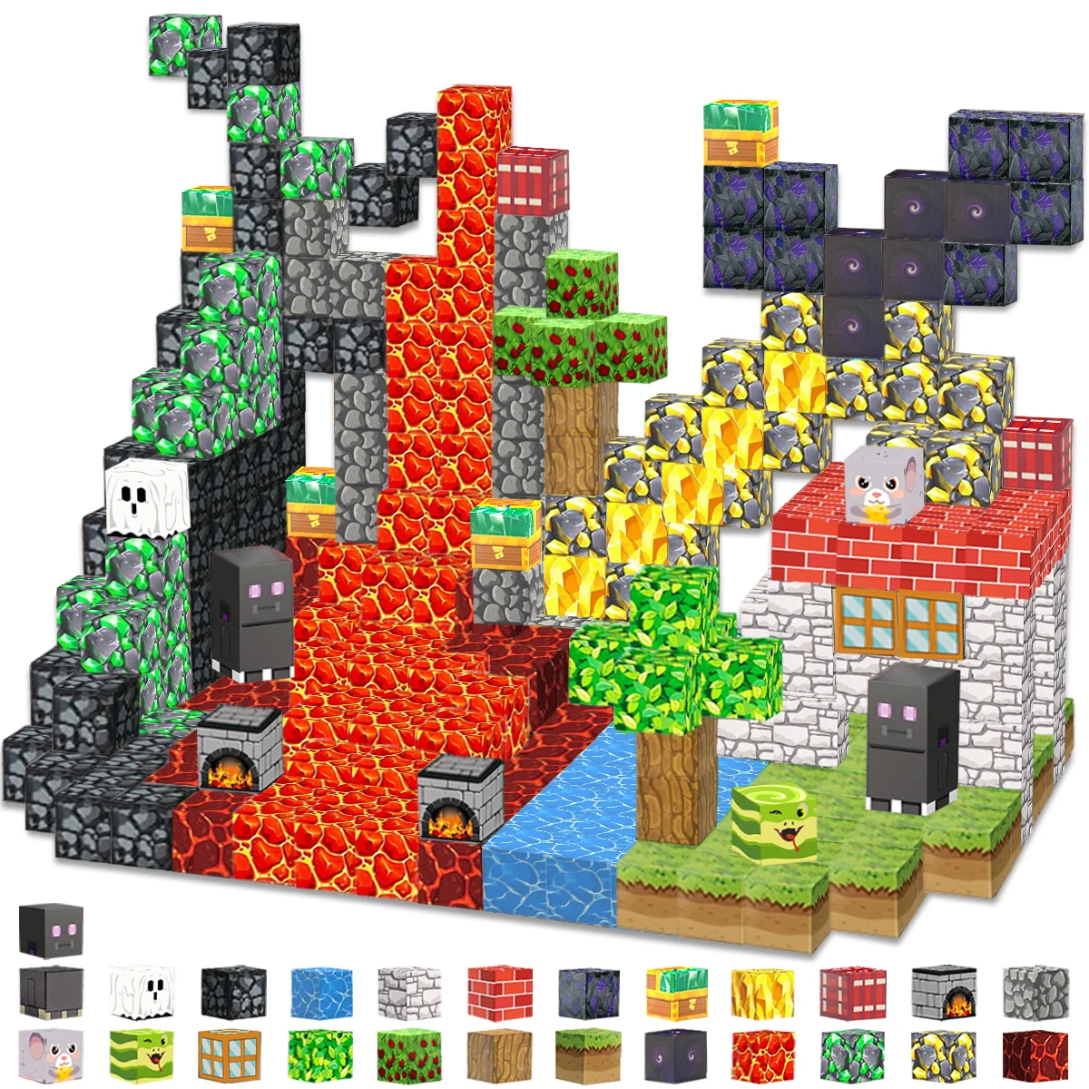 

Sensory Montessori Stacking Cubes Travel Game Based Build with Magnet Cube Construction Toy Lava Cave STEM Gift For Kid Birthday