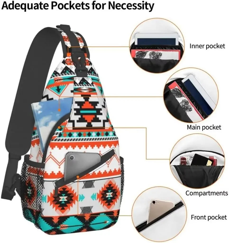 Aztec Design Sling Bag Crossbody Backpack Southwest Native Geometric Chevron Colorful Pattern Sports Travel Hiking