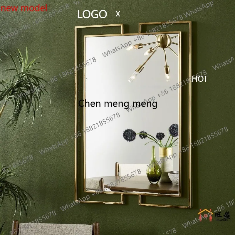 Square decorative mirror wall hanging light luxury living room home entry, retro simple makeup mirror wall hanging
