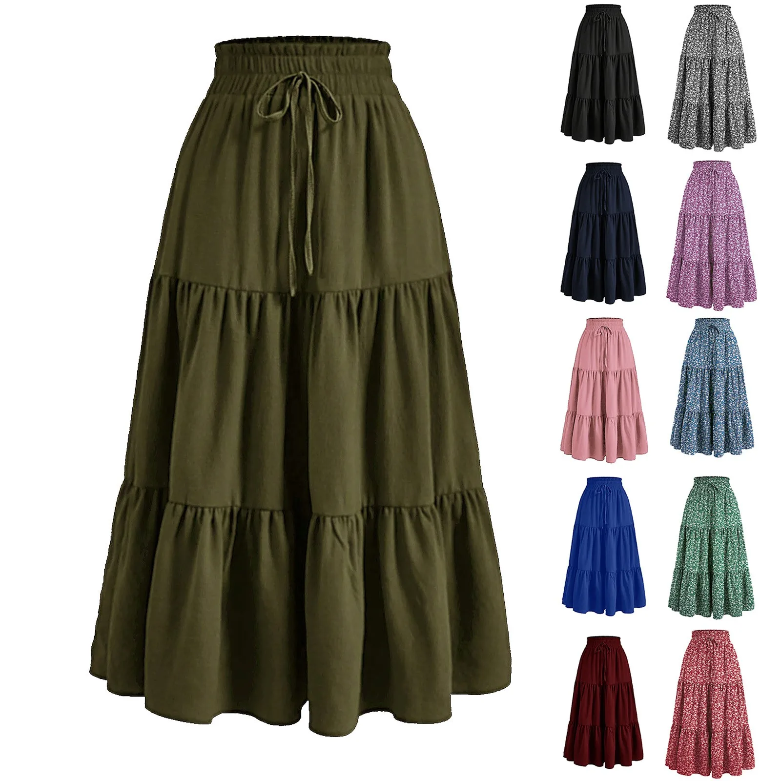Fashion Solid Frauen Röcke Elegante Harajuku Saia Casual Floral Lose Langen Rock Damen Kleidung Faldas Ropa Mujer