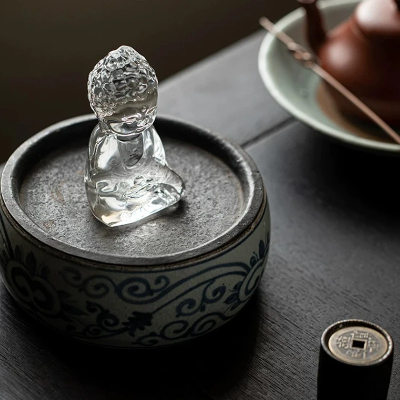 Tea Pet Ancient Coloured Glaze Monk Buddha Statue Zen Style Ornament Practical Accessory For Kung Fu Tea Set Tea Tray Decor