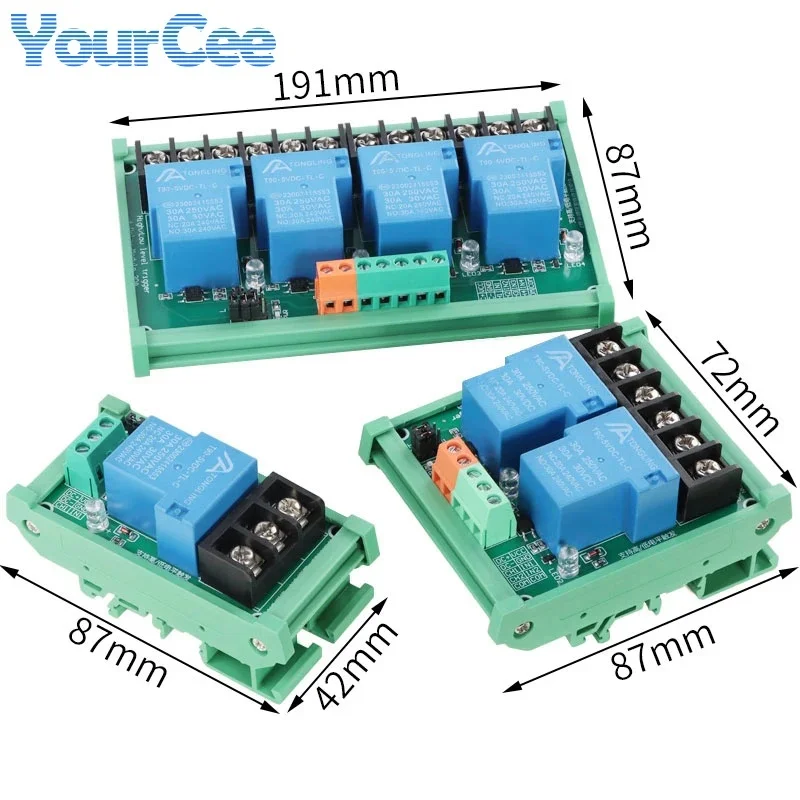 1 2 4-Channel 30A Optocoupler Isolation Relay Module 5V 12V 24V High Low Level Trigger Relay Drive Switch Control Board Module