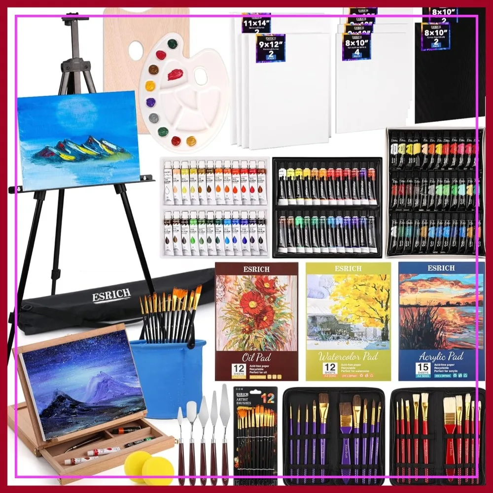 

141PCS Deluxe Artist Painting Set with 84 Paints, Easels, Canvas, Brushes for Adults Kids