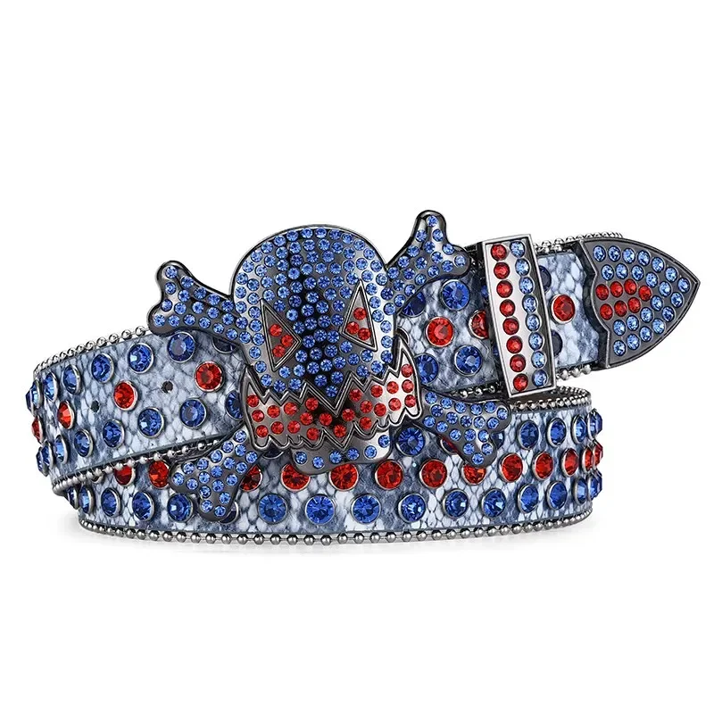 Hip-hop DecorationPunk Rock Men\'s Belt Women\'s Jeans Skull Head Buckle Rhinestone Y2K Belt Diamond-studded Belt