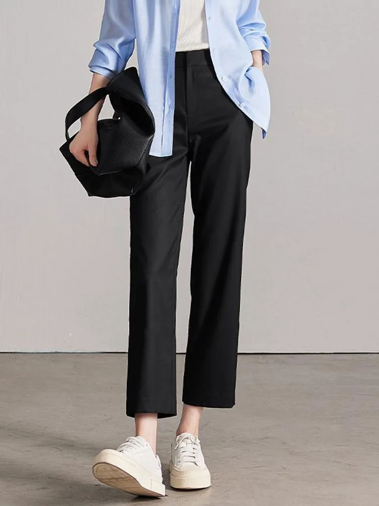 Spring Fall Loose Straight Suit Pants Women Formal High Waist Pantalones Female Office Ankle Length Solid Calca Ol New Trousers