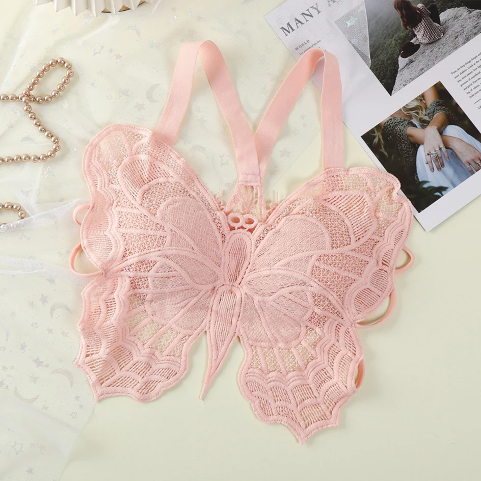 Sexy Butterfly Lace Bras For Women Backless Hollowed out Bralette Woman Crop Top Underwear Female Lingerie See-through Brassiere