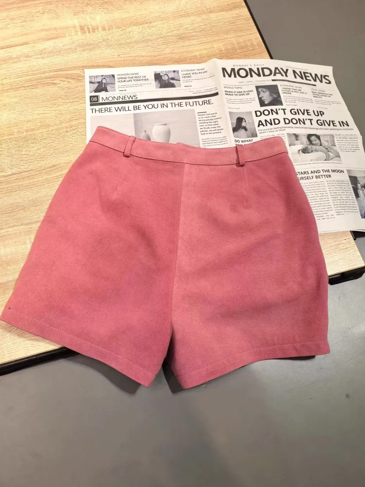 Office Lady Above Knee Mini Real Sheepskin Suede Shorts Skirts Autumn A-Line High Waist Fashion Genuine Leather Short Trousers