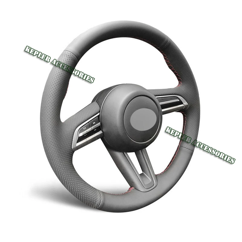 High Quality Genuine Leather Red Thread Steering Wheel Cover Wrap for Alcantera Car Accessories Specifically For Mazda 3