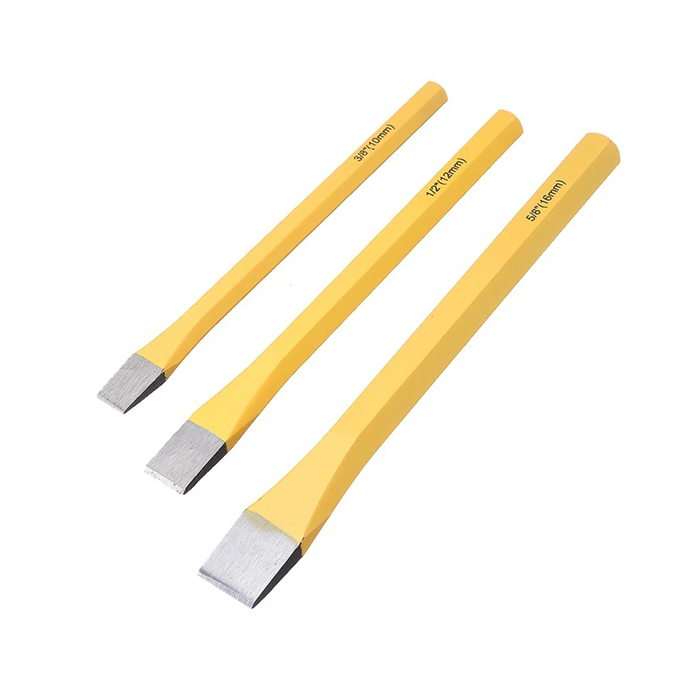 3pcs Flat Chisel Set Solid Steel Flat Chisel Wood Carving Woodworking Hand Tools 3/8\'\' 1/2\'\' 5/8\'\' Fitter Abrasive Repair