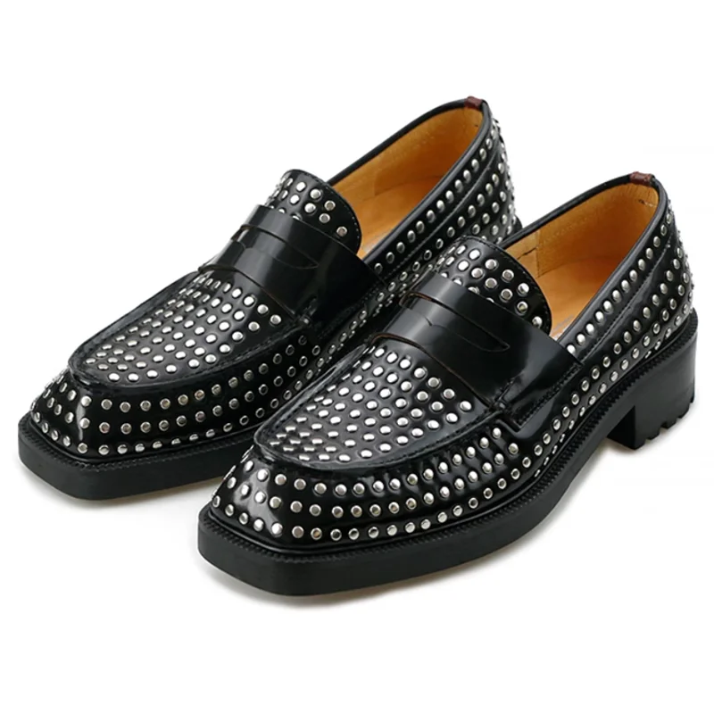 

Slip-on Man Genuine Leather Derby Dress Shoes Fashion Men Rivet Loafers Party Shoe