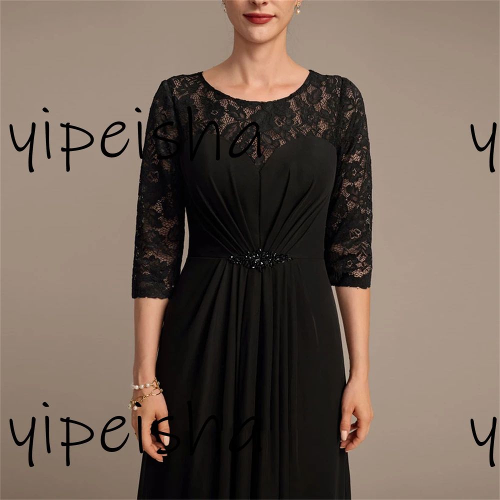 Customized Exquisite Chiffon Mother of the bride Dress Beading Crew Sequined Half hollow-carved Sleeve Wedding Guest Dress