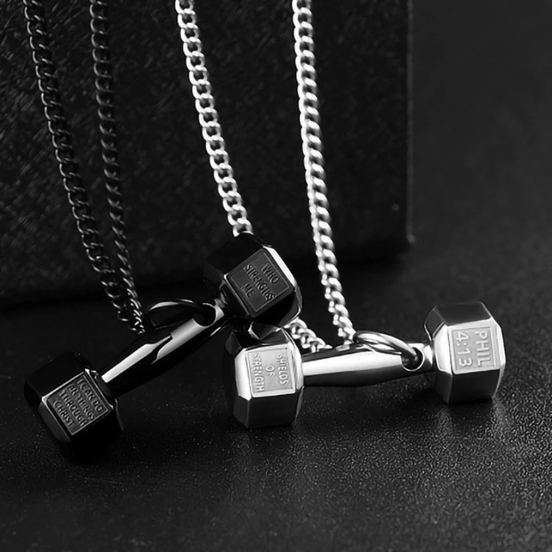 Gym Dumbbell Pendant Necklace Men and Women Sports Barbell Pendant Fashion Chain Necklace Man Accessories Holiday Gift Wholesale