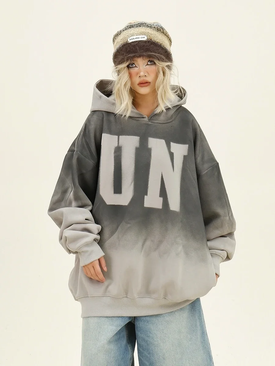 

Heavy and Gradual Change Hoodies 2024 Autumn New Loose Bf American College Style Couple Top Women