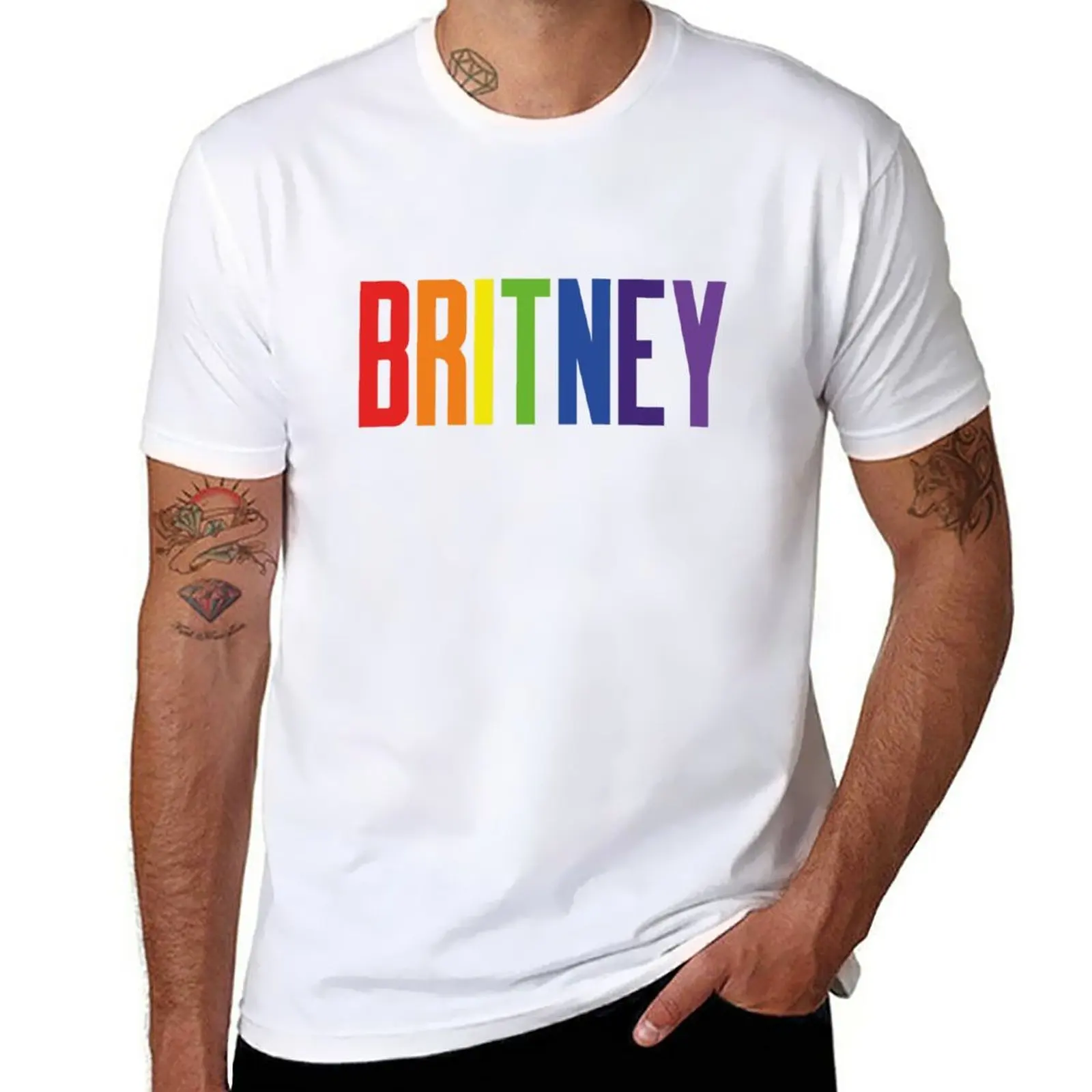 

Britney Pride Rainbow T-Shirt blanks customs design your own funnys Short sleeve tee men