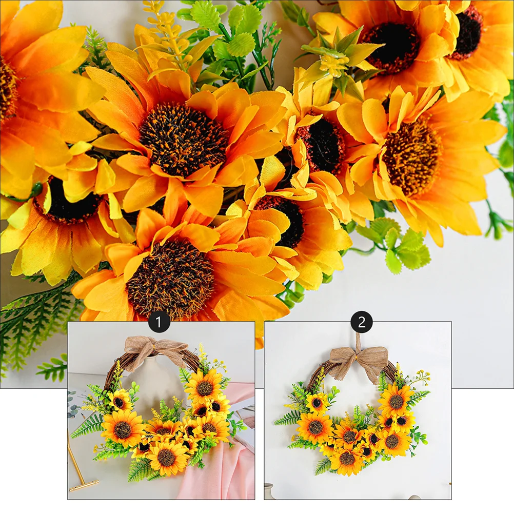

30Cm Artificial Sunflower Door Decor, Floral Garland For Party Holiday Home Decoration, Wall Hanging Wreath, Indoor Outdoor Use,