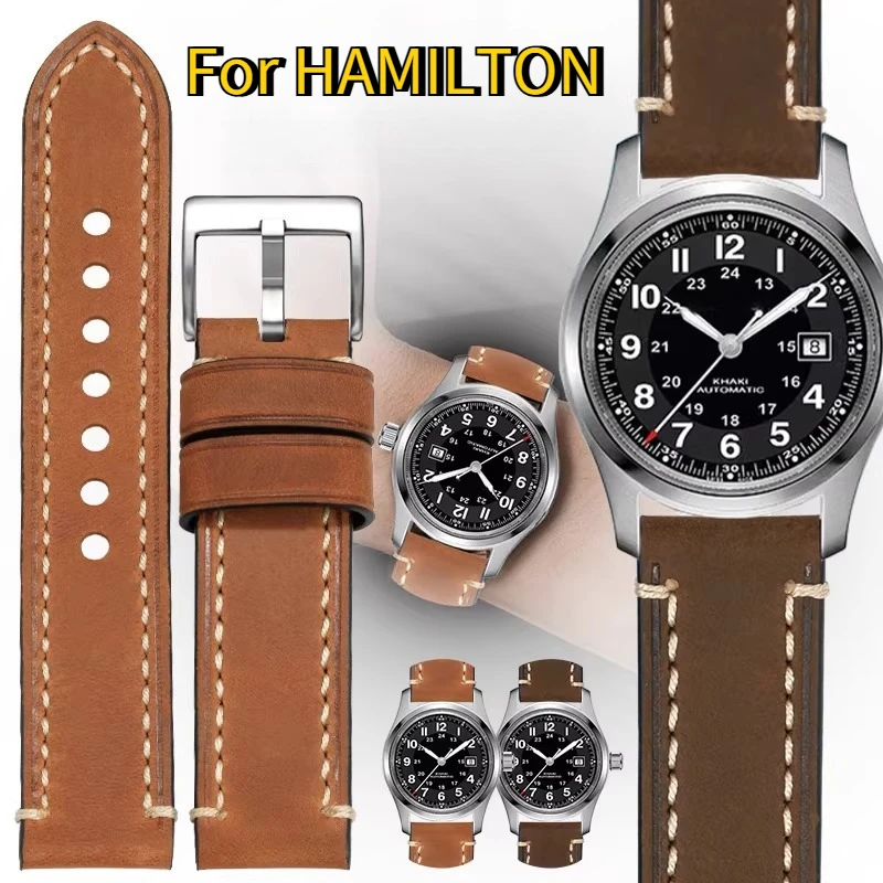 Equal-width watch strap genuine leather men's For original HAMILTON Khaki Field King Auto quartz H70555533 cowhide watchband