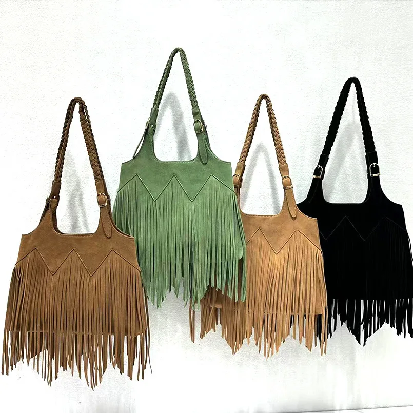 

Vintage Ethic Shoulder Bags Bohemian Weaving Women Shoulder Bags Large Capacity Velvet Travel Shopper Bags Ladies Purse Handbags