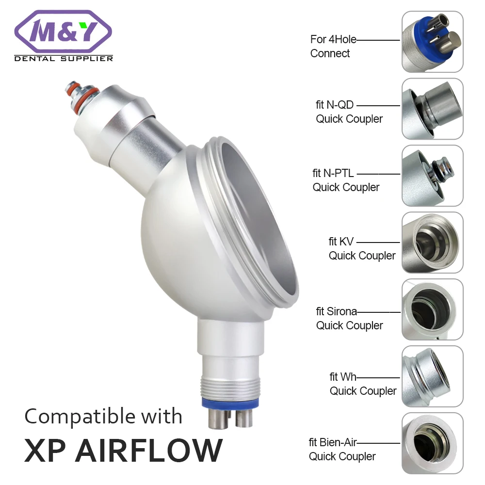 M&Y XP AIRFLOW Air Polisher Sand Storage Body Stainless Steel Material 4 Hole & Quick Connect Dental Air Prophy Tools
