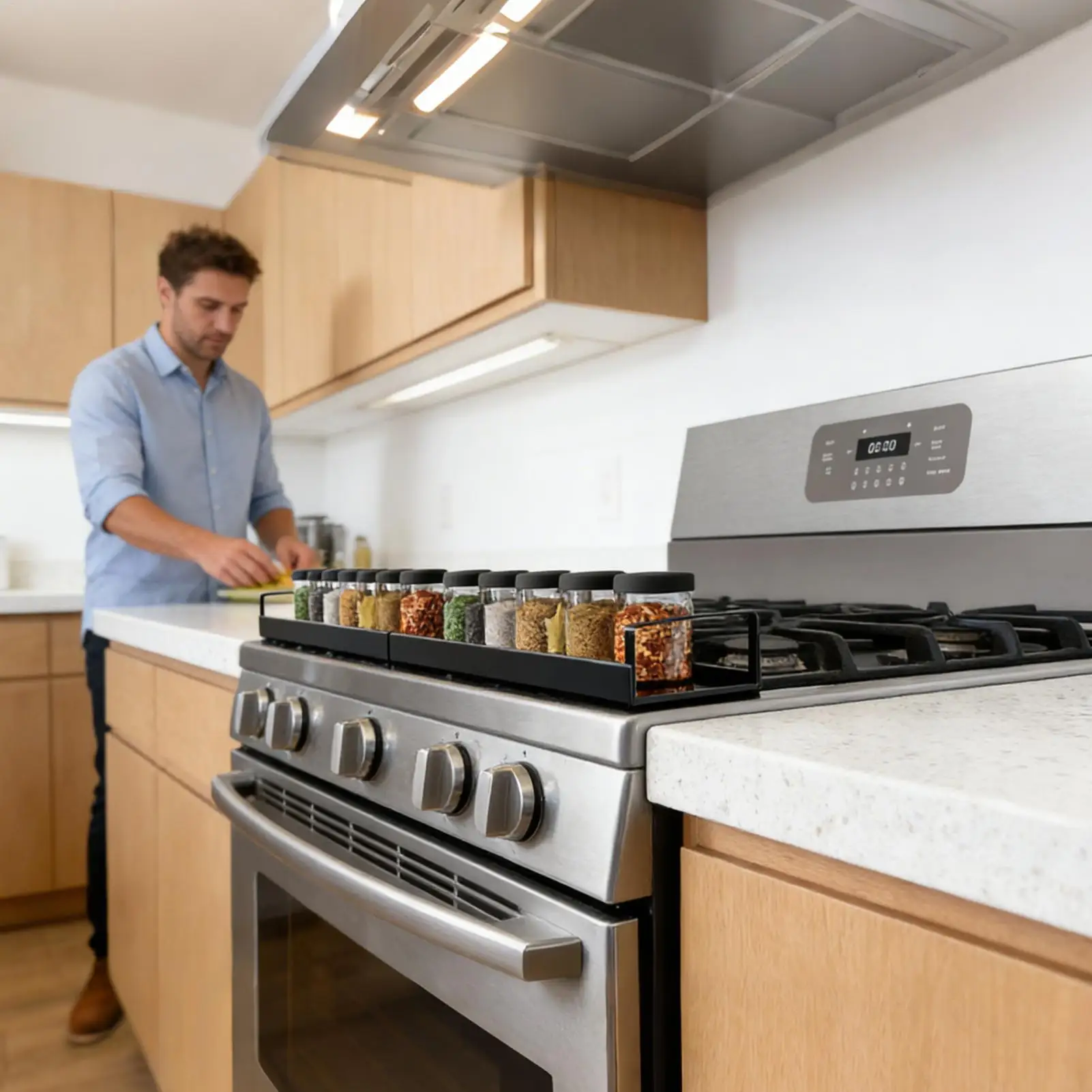 Over The Stove Rack Metal Extendable Kitchen Organizer Condiment Shelf Over Oven Seasoning Rack For Seasoning Oil Bottles
